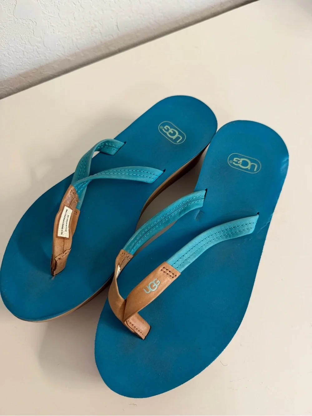 UGG | Women’s Teal and Tan Wedge Flip Flop Sandals